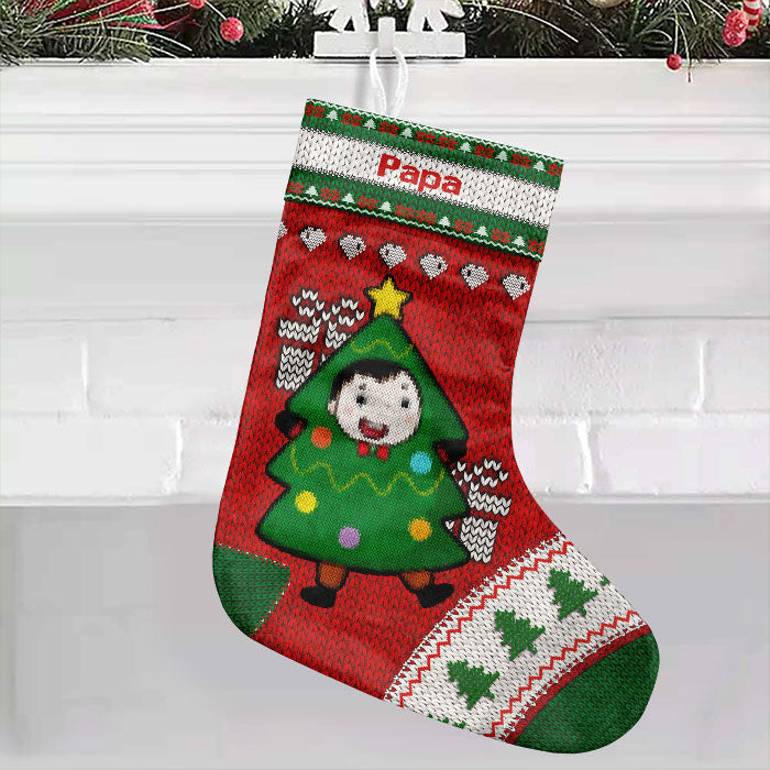 Hand Knitted Family Christmas - Personalized Christmas Stocking