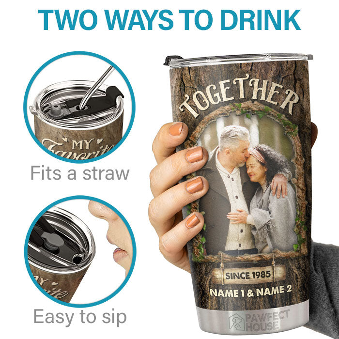 My Favorite Place In All The World Is Next To You - Personalized Tumbler - Upload Image, Gift For Couple, Husband Wife, Anniversary, Engagement, Wedding, Marriage Gift