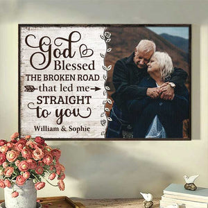 God Led Me Straight To You - Upload Image, Gift For Couples, Husband Wife - Personalized Horizontal Poster.
