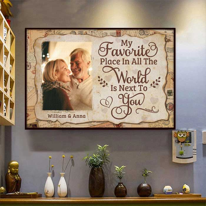 My All-time Favorite Place Is Next To You - Upload Image, Gift For Couples - Personalized Horizontal Poster.