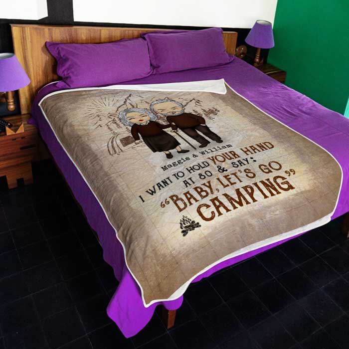 I Want To Hold Your Hand And Go Camping With You At 80 - Gift For Camping Couples, Personalized Blanket