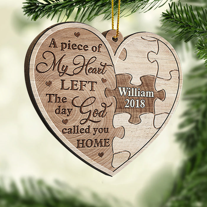 A Piece Of My Heart Left - Personalized Custom Heart Shaped Wood Christmas Ornament