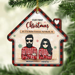 Our First Christmas - Gift For Couples, Husband Wife, Personalized Custom House Shaped Wood Christmas Ornament