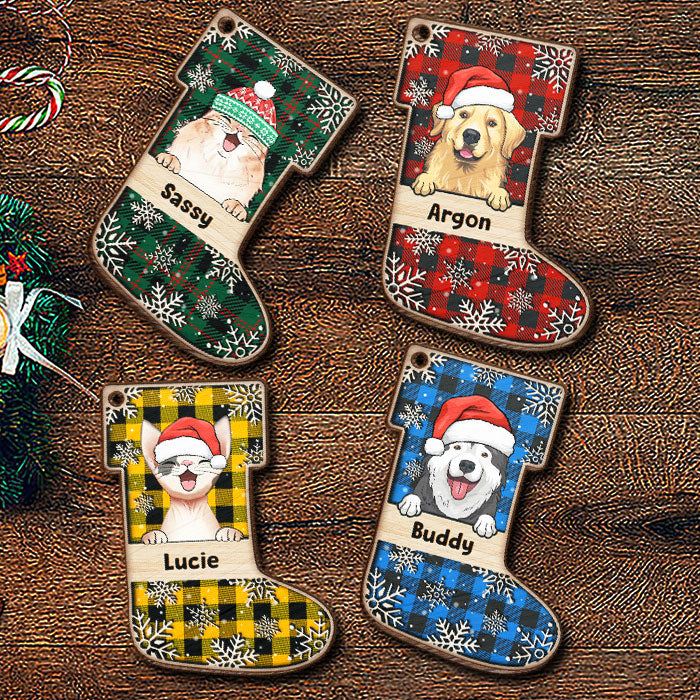 Have A Magical Holiday Season - Happy Cats And Dogs - Personalized Custom Stocking Shaped Wood Christmas Ornament