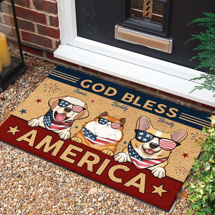 God Bless America - 4th Of July Funny Personalized Pet Decorative Mat (Cat & Dog)