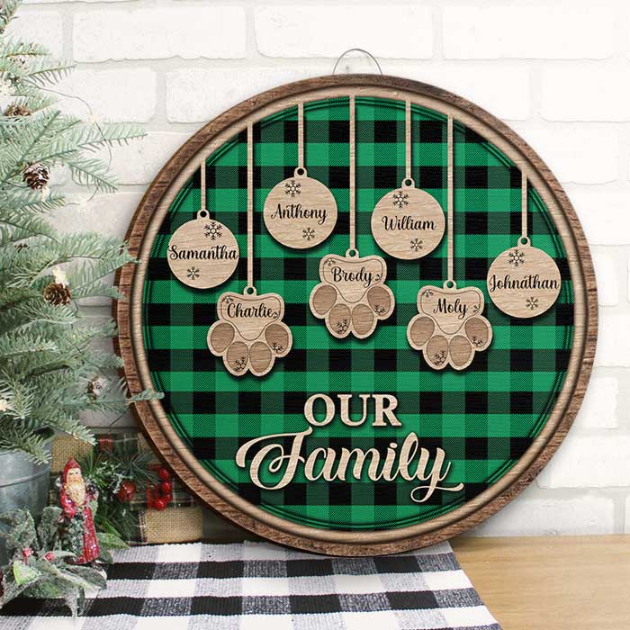 Happy Christmas With Our Family - Personalized Door Sign