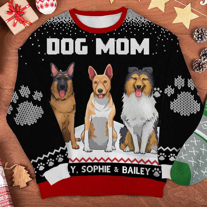Happy Woofmas To The Best Dog Dad - Personalized Custom Unisex Ugly Christmas Sweatshirt, Wool Sweatshirt, All-Over-Print Sweatshirt - Gift For Dog Lovers, Pet Lovers, Christmas Gift