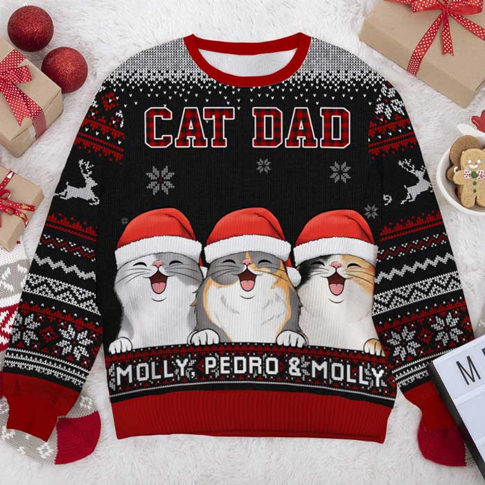 World's Best Cat Mom - Personalized Custom Unisex Ugly Christmas Sweatshirt, Wool Sweatshirt, All-Over-Print Sweatshirt - Gift For Cat Lovers, Pet Lovers, Christmas Gift