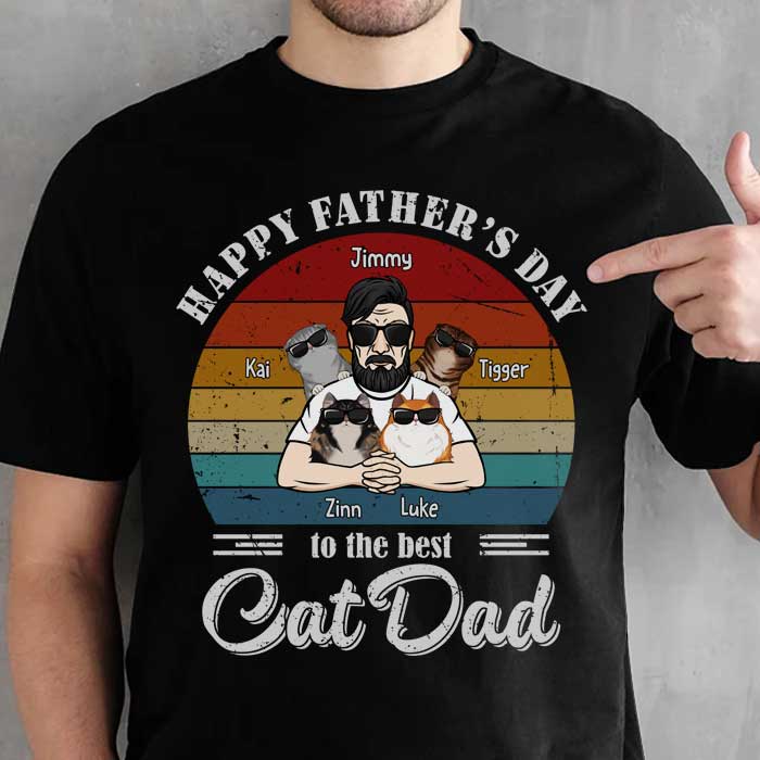 Best Cat Dad Cool Peeking Cats - Personalized Unisex T-Shirt, Father's Day Gift, Custom Gift For Cat Lovers