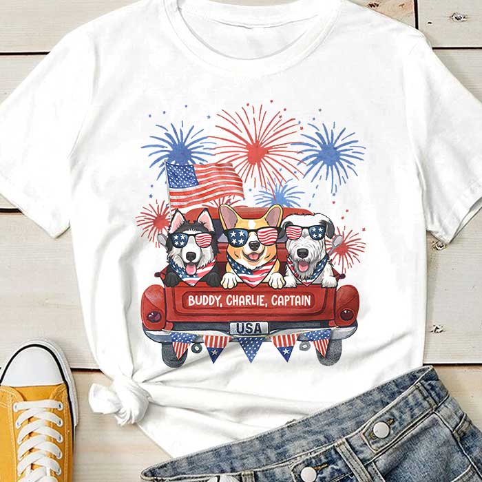 Independence Day Fireworks Dogs - Gift For 4th Of July - Personalized Unisex T-Shirt
