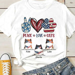Peace Love Cats - Gift For 4th Of July, Personalized Unisex T-Shirt