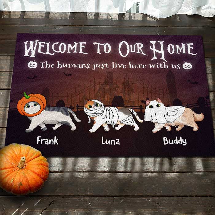 The Humans Just Live Here - Personalized Decorative Mat, Halloween Ideas.