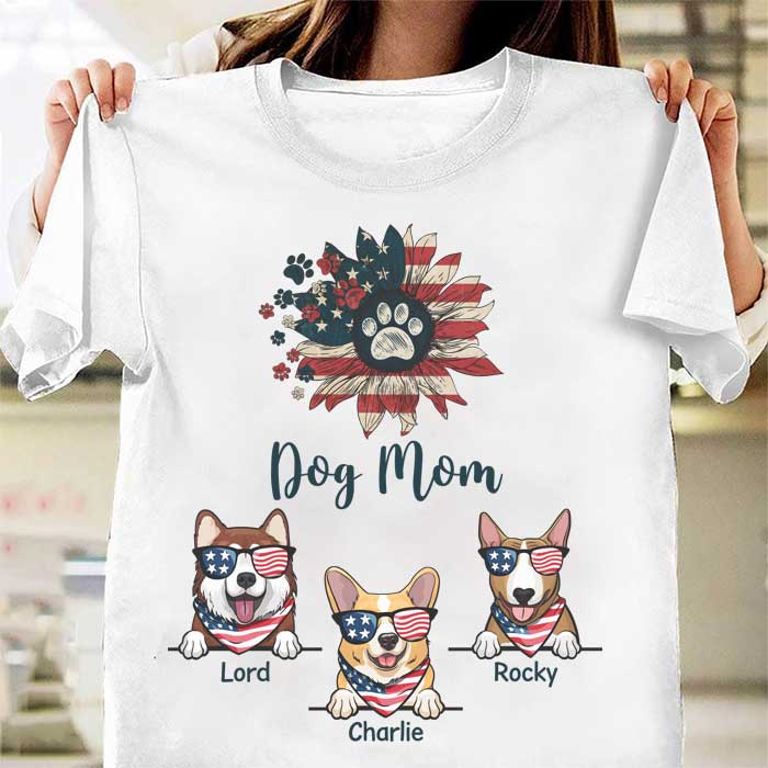 American Dog Mom Sunflower - Gifts For 4th Of July - Personalized Unisex T-Shirt