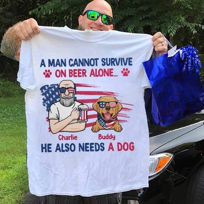 Man Cannot Survive On Beer Alone - Gift For 4th Of July - Personalized Unisex T-Shirt
