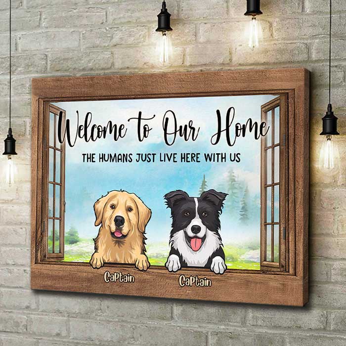 Welcome To Our Home Dogs By The Windows - Personalized Horizontal Canvas