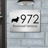 Black Dog Silhouette Modern House Number - Personalized Metal Sign