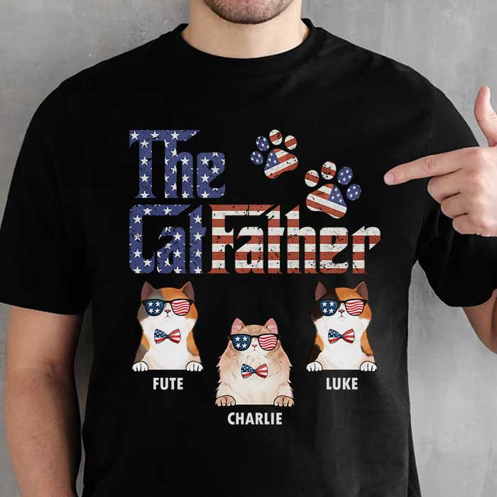 The American Cat Father - Gift For 4th Of July - Personalized Unisex T-Shirt
