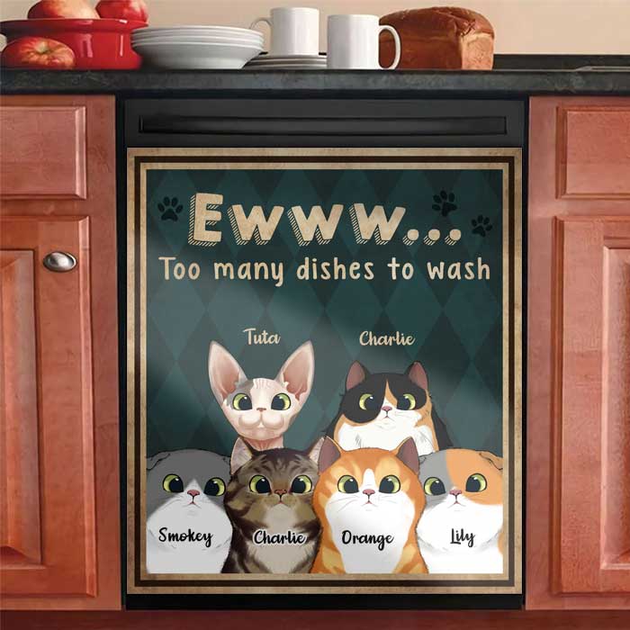 Custom Name Funny Cat Lover Kitchen Decor - Personalized Dishwasher Cover