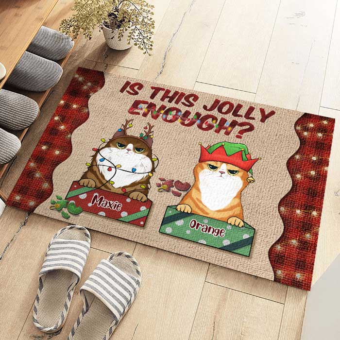 Is This Jolly Enough - Christmas Cats - Personalized Decorative Mat