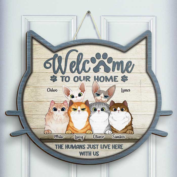 Welcome To Our Home Cat Head Shape - Personalized Shaped Door Sign