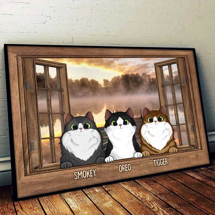 Cats At The Window - Personalized Horizontal Poster