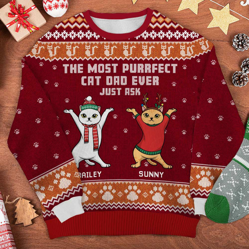 The Most Purrfect Cat Mom Ever - Personalized Custom Unisex Ugly Christmas Sweatshirt, Wool Sweatshirt, All-Over-Print Sweatshirt - Gift For Cat Lovers, Pet Lovers, Christmas Gift