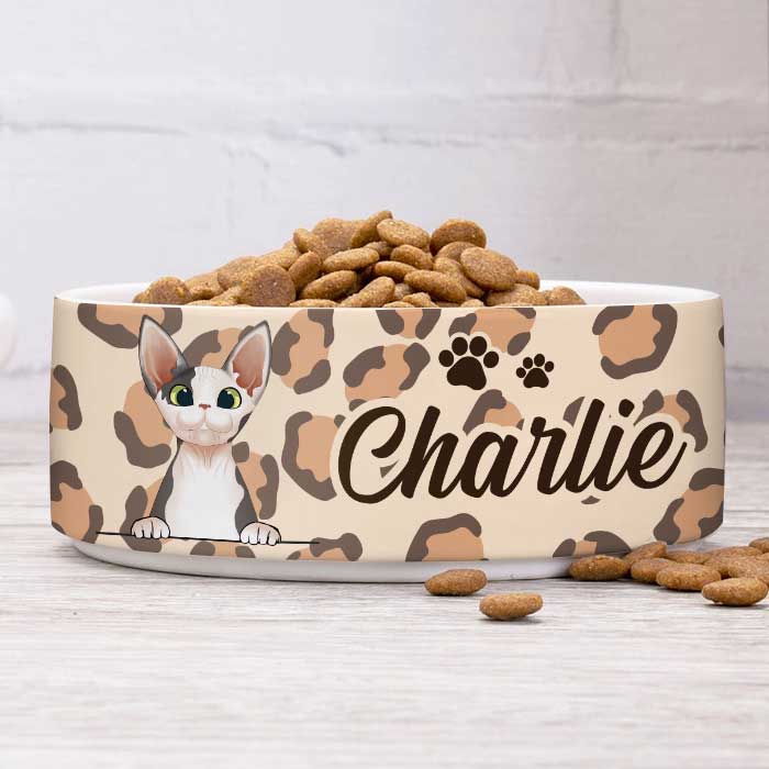 Cheetah Skin, Gift For Cat Lovers - Personalized Custom Ceramic Cat Bowls