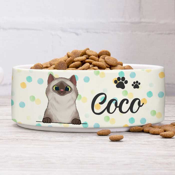 Colorful Dot, Gift For Cat Lovers - Personalized Custom Ceramic Cat Bowls