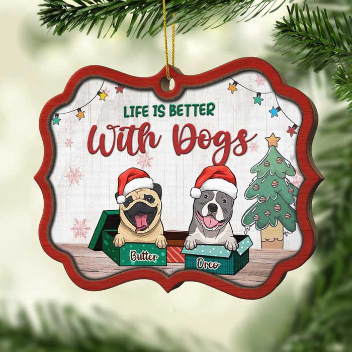 Life Is Better With Fur Babies - Personalized Custom Benelux Shaped Wood Christmas Ornament