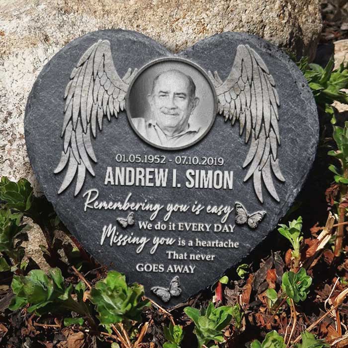 Remembering You Is Easy We Do It Every day - Personalized Memorial Stone, Human Grave Marker - Upload Image, Memorial Gift, Sympathy Gift