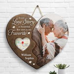 Our Love Story Is My Favorite - Personalized Shaped Wood Sign - Gift For Couples, Husband Wife