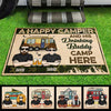 A Happy Camper And His Drinking Buddy Camp Here - Gift For Camping Couples, Personalized Decorative Mat