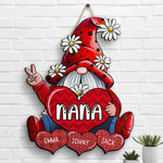 Gnomes With Hearts - Gift For Mom, Grandma - Personalized Shaped Wood Sign