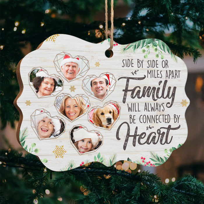 Family Will Always Be Connected By Heart - Personalized Custom Benelux Shaped Wood Photo Christmas Ornament - Upload Image, Gift For Family, Christmas Gift