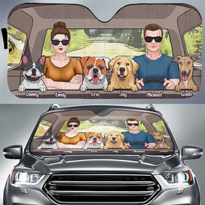 Couple Driving With Dogs - Personalized Auto Sunshade - Gift For Couples, Husband Wife