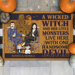 A Wicked Witch & A Handsome Devil Live Here With Their Lil Monsters - Personalized Decorative Mat - Gift For Couple, Husband Wife, Halloween Gift