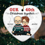 Our Christmas Together - Personalized Custom Heart Shaped Ceramic Christmas Ornament - Gift For Couple, Husband Wife, Anniversary, Engagement, Wedding, Marriage Gift, Christmas Gift