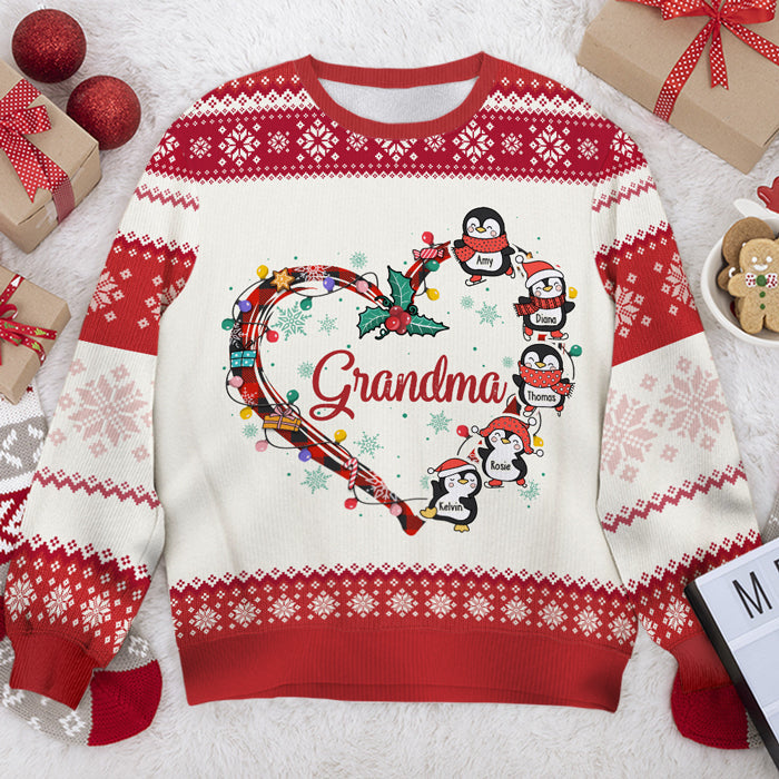 Grandma's Little Penguins - Personalized Custom Unisex Ugly Christmas Sweatshirt, Wool Sweatshirt, All-Over-Print Sweatshirt -  Gift For Grandma, Grandparents, Christmas Gift