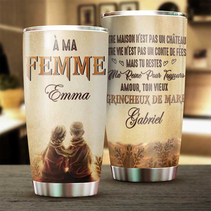À Ma Femme - Tu Es Ma Reine Pour Toujours - Gift For Couples, Husband Wife - Personalized Tumbler French