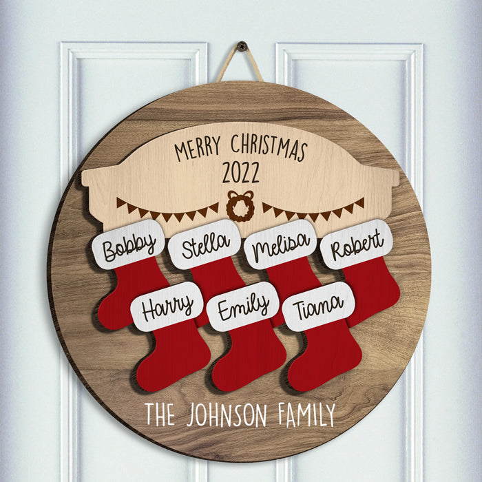 Family Christmas Stockings - Personalized Custom Wood Shaped Christmas Sign, 2 Layers Sign - Gift For Family, Christmas Gift