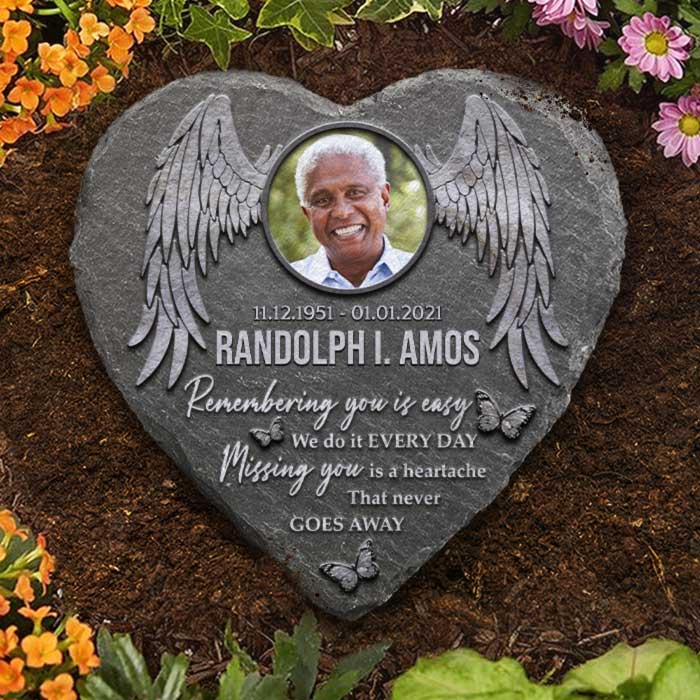 Remembering You Is Easy We Do It Every day - Personalized Memorial Stone, Human Grave Marker - Upload Image, Memorial Gift, Sympathy Gift
