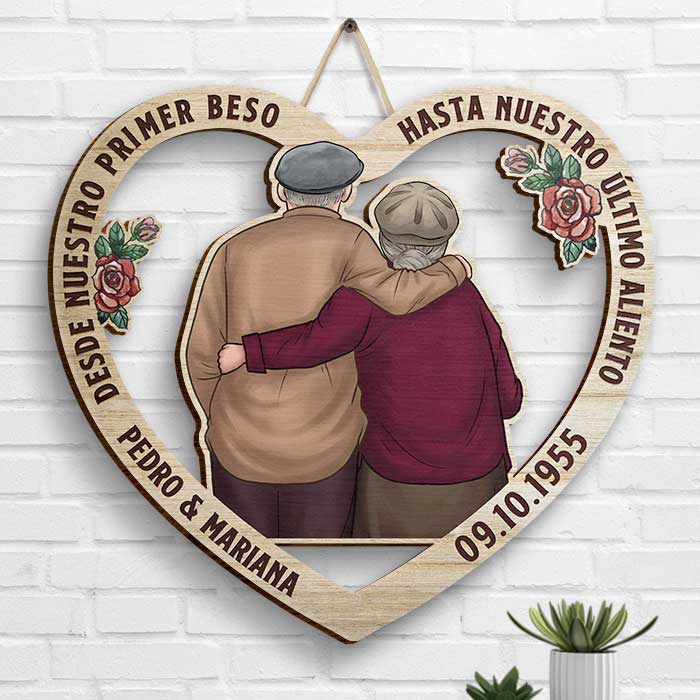 Abrazos De Pareja Desde El Primer Beso Hasta El Último Aliento - Gift For Couples, Husband Wife, Personalized Shaped Wood Sign Spanish