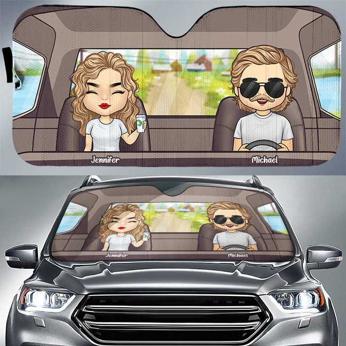 Couple Driving - Personalized Auto Sunshade - Gift For Couples, Husband Wife