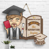 So The Adventure Begins - Personalized Shaped Wood Sign - Graduation Gift