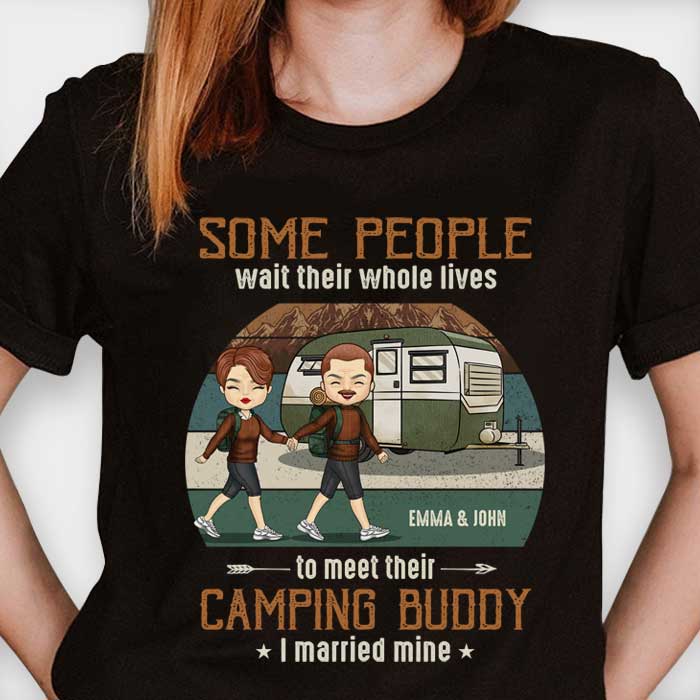 I Married My Camping Buddy - Personalized Unisex T-Shirt, Hoodie, Sweatshirt - Gift For Couple, Husband Wife, Anniversary, Engagement, Wedding, Marriage, Camping Gift