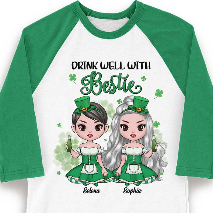 Drink Well With Bestie - Gift For Besties, Personalized St. Patrick's Day Unisex Raglan Shirt