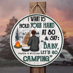 Baby Let's Go Camping At 80 - Gift For Camping Couples, Personalized Door Sign