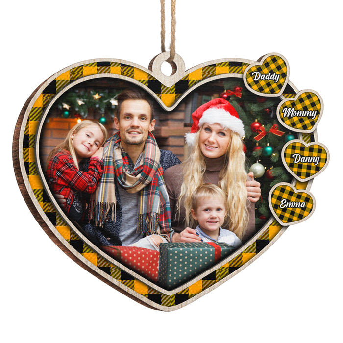 The Love Of Our Family - Personalized Custom Heart Shaped Wood Photo Christmas Ornament - Upload Image, Gift For Family, Christmas Gift