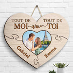 Tout De Moi Aime Tout De Toi - Upload Image, Gift For Couples, Husband Wife - Personalized Shaped Wood Sign French