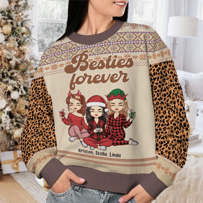 Besties Forever - Bestie Personalized Custom Ugly Sweatshirt - Unisex Wool Jumper - Christmas Gift For Best Friends, BFF, Sisters